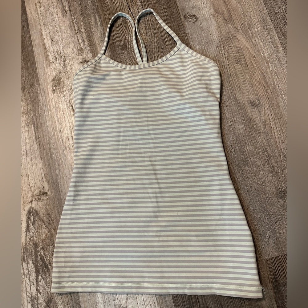 Lululemon Y back mint and gray stripped tank top